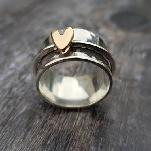 Vintage Golden Heart Silver Ring-Lydieannejewelry