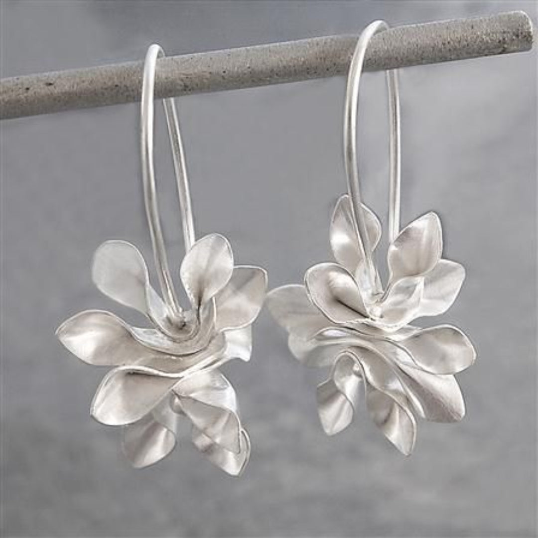 Vintage Irregular Blossom Silver Earrings-Lydieannejewelry