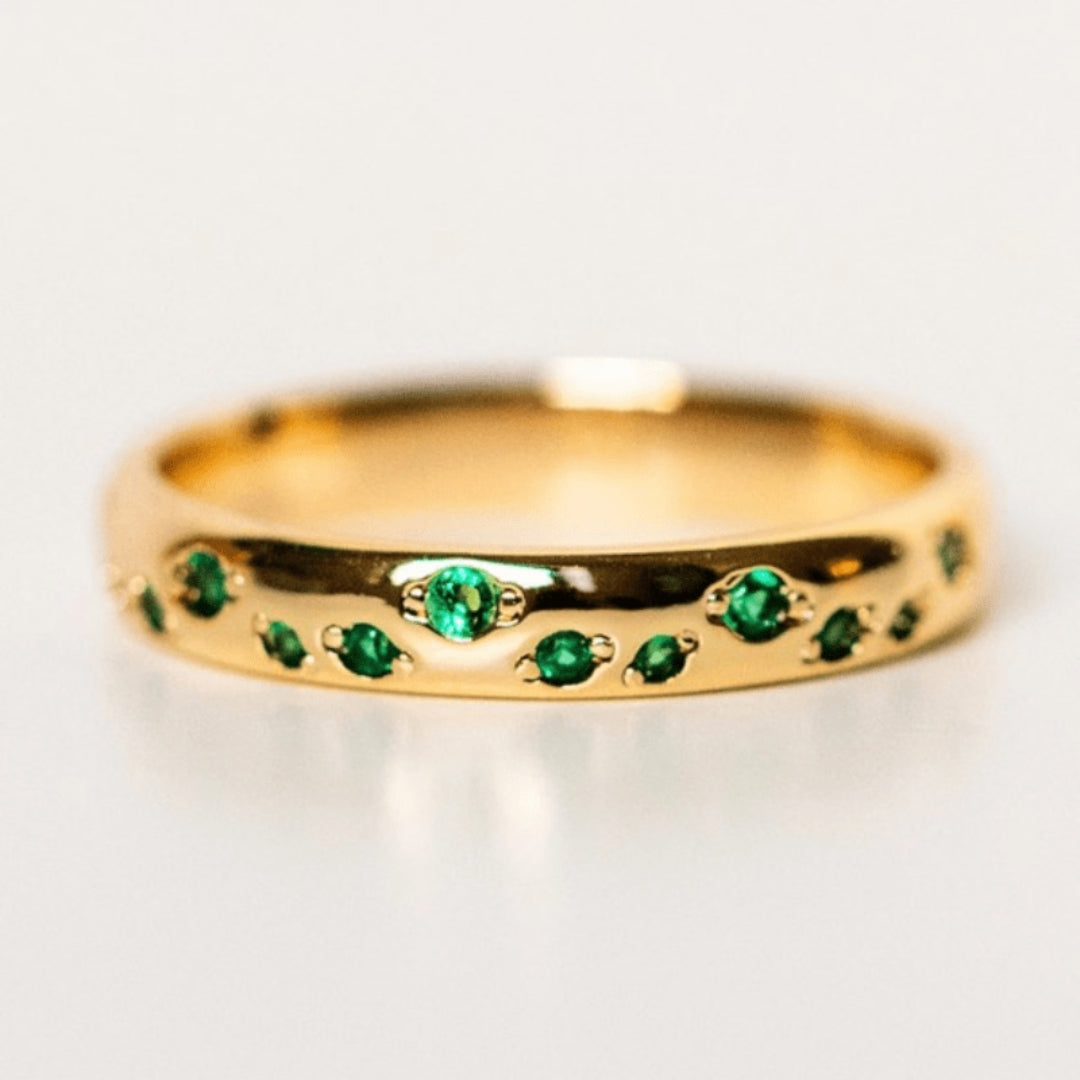 Vintage Green Inlaid Crystal Gold Ring-Lydieannejewelry