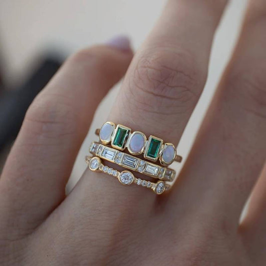 Vintage White and Green Opal Rings-Lydieannejewelry
