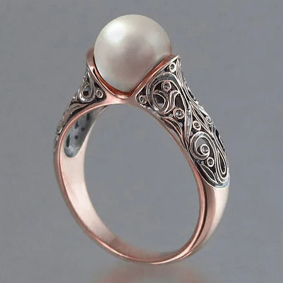 Vintage Rose Gold Pearl Ring-Lydieannejewelry
