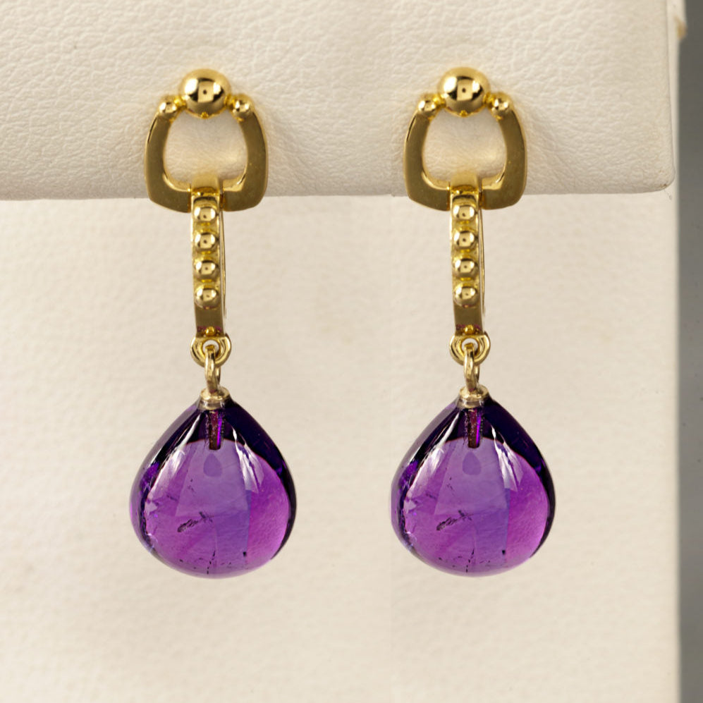 Vintage Purple Glass Gold Earrings-Lydieannejewelry