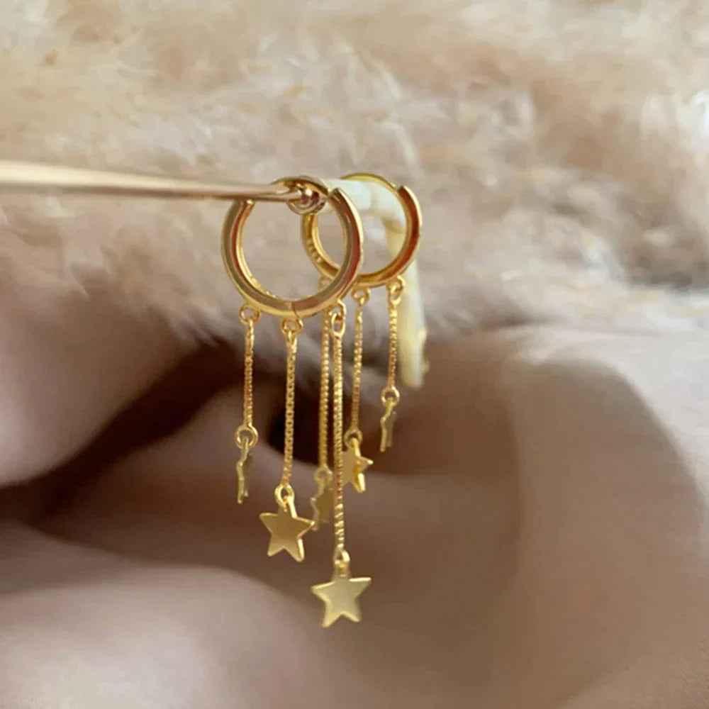 Gold and Silver Star Pendant Earrings