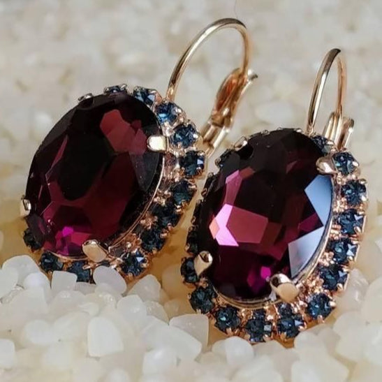 Vintage Garnet Blue Zirconia Earrings-Lydieannejewelry