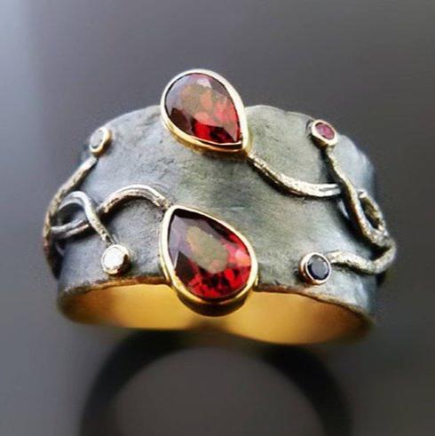 Vintage Red Drop Zirconia Silver Ring-Lydieannejewelry