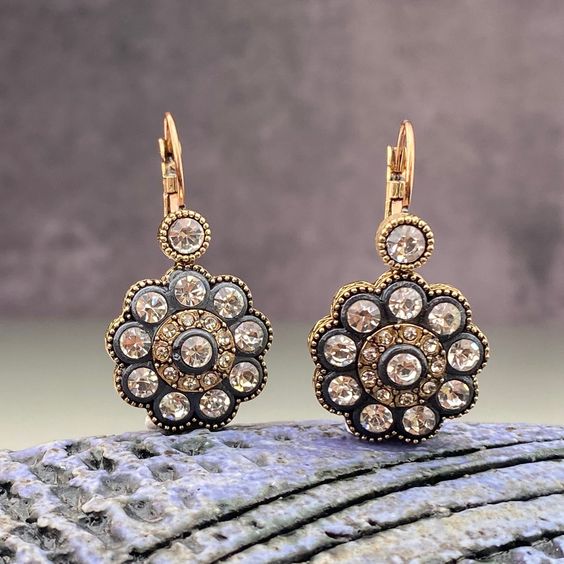Vintage Mandala Crystal Gold Earrings-Lydieannejewelry