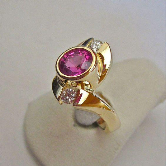 Vintage Garnet Rounded Glass Gold Ring-Lydieannejewelry
