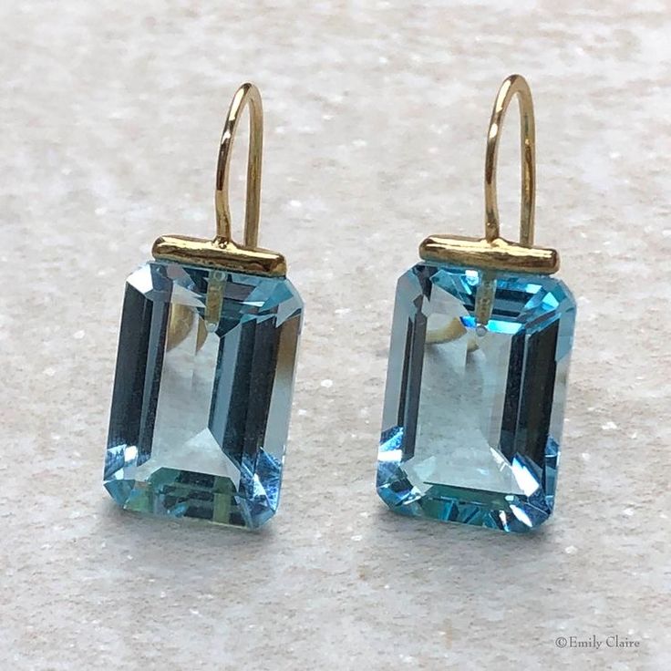 Vintage Rectangular Blue Glass Earrings-Lydieannejewelry