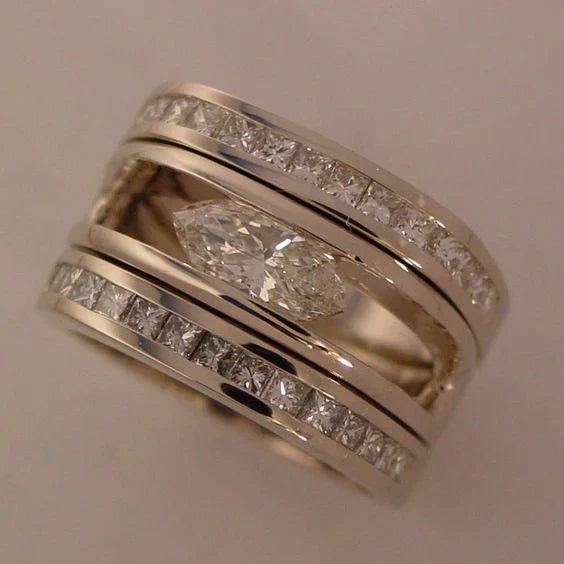 Vintage Silver Zirconia Inlaid Ring-Lydieannejewelry