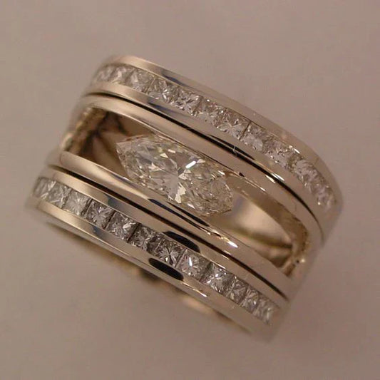 Vintage Silver Zirconia Inlaid Ring-Lydieannejewelry