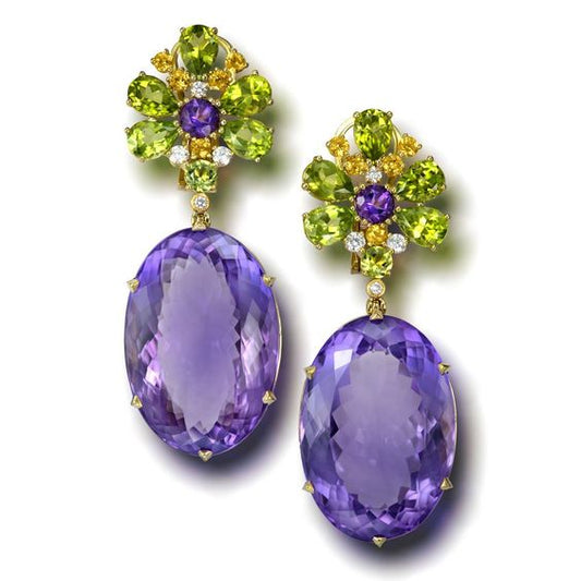Vintage Purple Glass Green Earrings-Lydieannejewelry