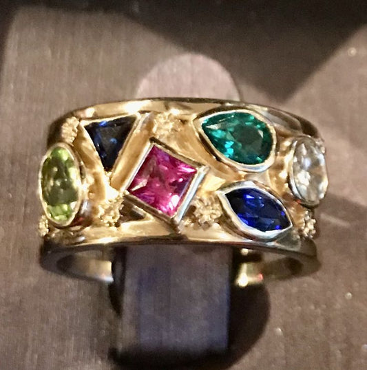 Vintage Colorful Gold Crystals Ring-Lydieannejewelry