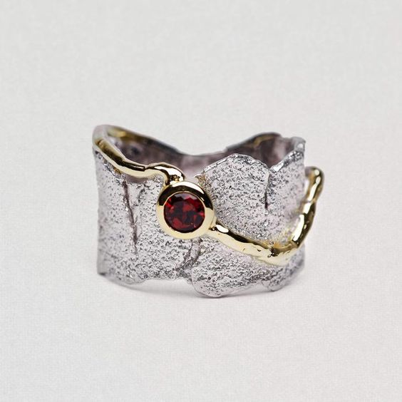 Vintage Silver Forged Red Crystal Ring-Lydieannejewelry