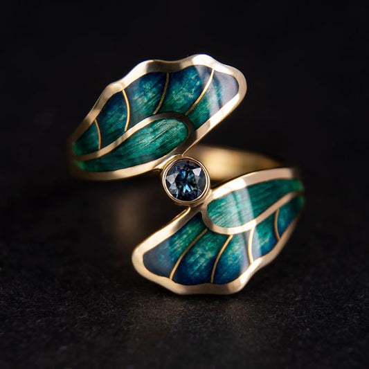 Vintage Enamel Green & Blue Spiral Ring-Lydieannejewelry
