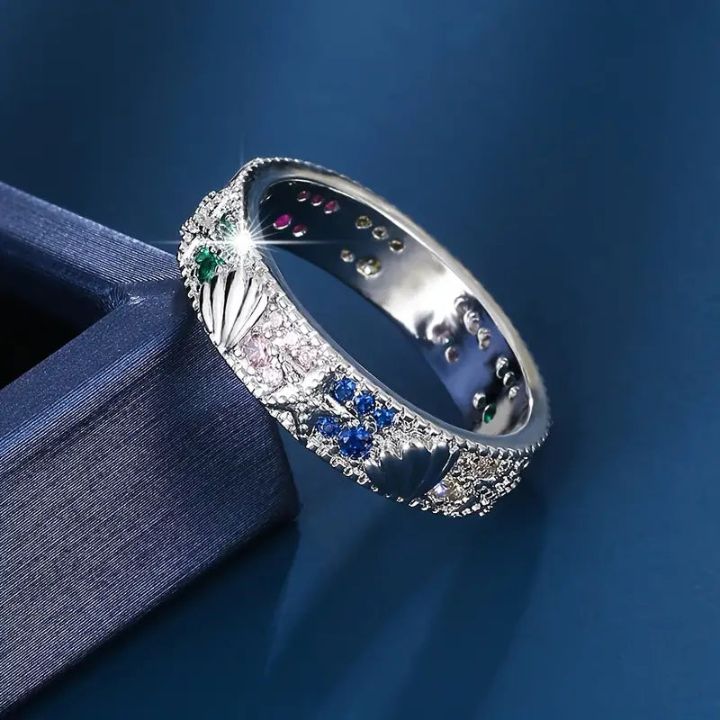 Vintage Silver Blue Zirconia Ocean Ring-Lydieannejewelry