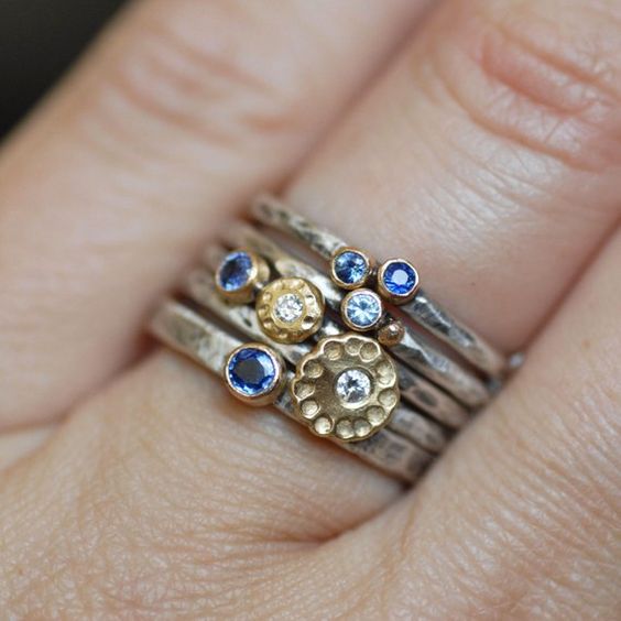 Vintage Layer Silver Blue Ring Set-Lydieannejewelry