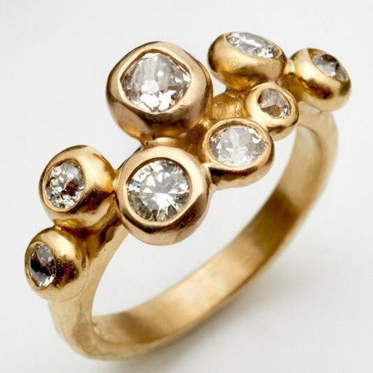 Vintage Inlaid Crystals Gold Ring-Lydieannejewelry