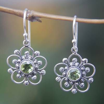Vintage Dangling Flower Green Zirconia Earrings-Lydieannejewelry