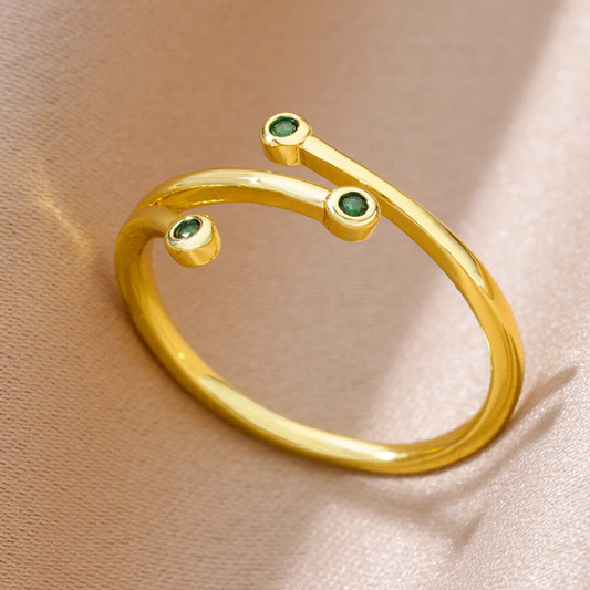 Golden Triple Green Zirconia Ring