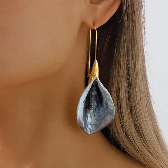 Vintage Blue & Gold Lotus Earrings-Lydieannejewelry