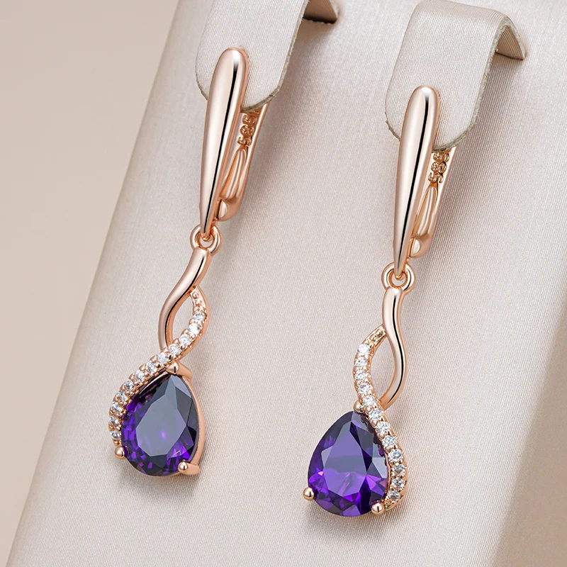 Elegant Purple Glass Dangling Earrings-Lydieannejewelry