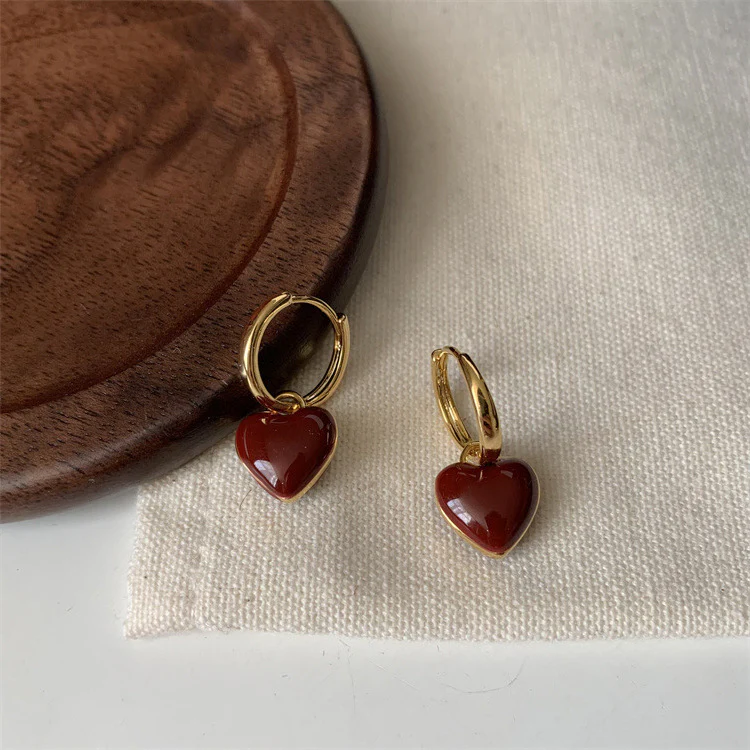Elegant Red Gold Heart Earrings-Lydieannejewelry