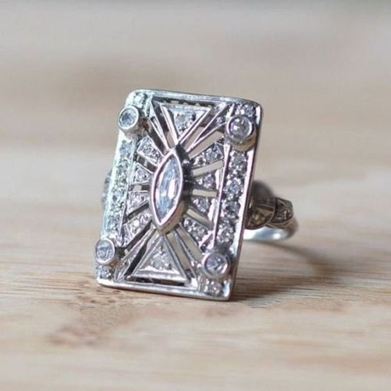 Vintage Bright Square Silver Ring-Lydieannejewelry