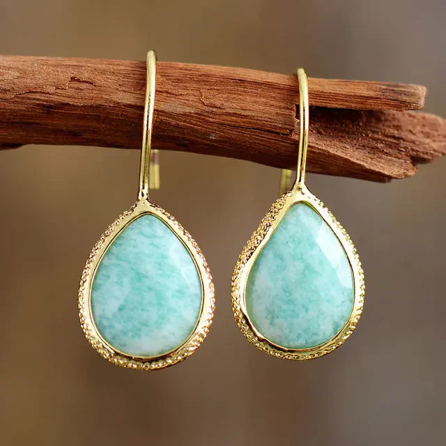 Vintage Blue Drop Gold Earrings-Lydieannejewelry
