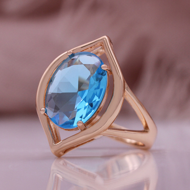 Vintage Blue Crystal Rose Gold Ring-Lydieannejewelry