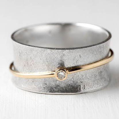 Vintage Golden Line Zirconia Silver Ring-Lydieannejewelry