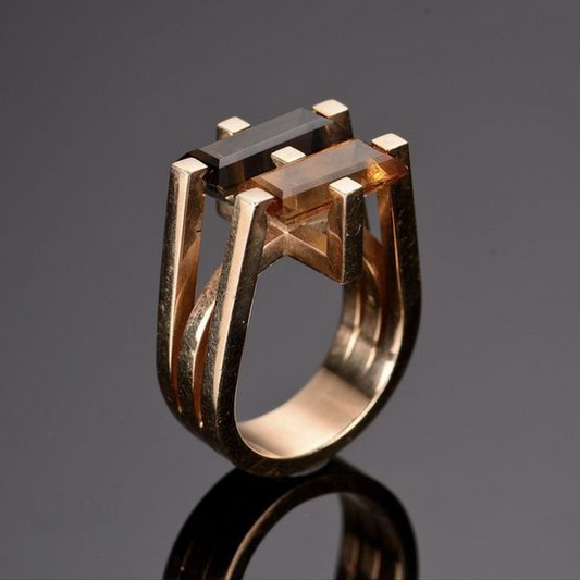 Shiny Ring with Vintage Gold Crystals-Lydieannejewelry