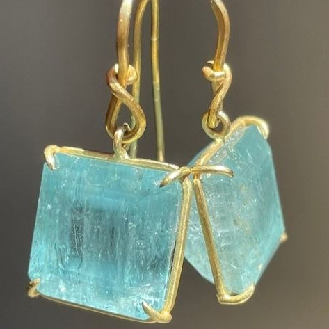 Vintage Gold Square Turquoise Crystal Earrings-Lydieannejewelry