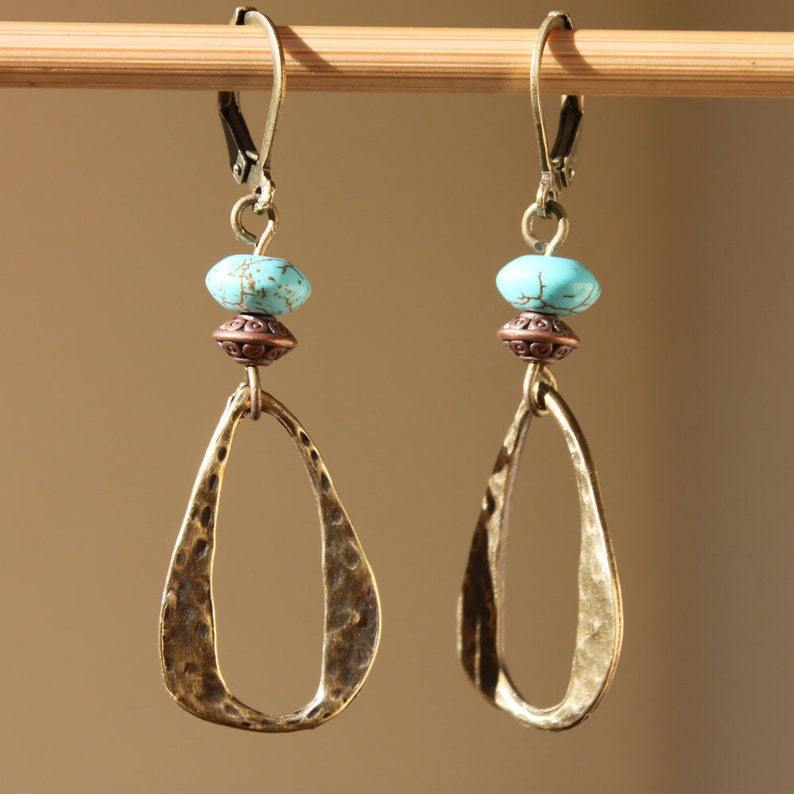 Vintage Dangling Turquoise Gold Earrings-Lydieannejewelry