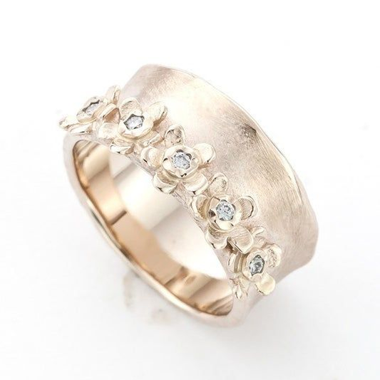 Vintage Inlaid Flower Golden Plated Ring-Lydieannejewelry