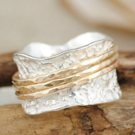 Vintage Spinner Thin Gold & Silver Ring-Lydieannejewelry