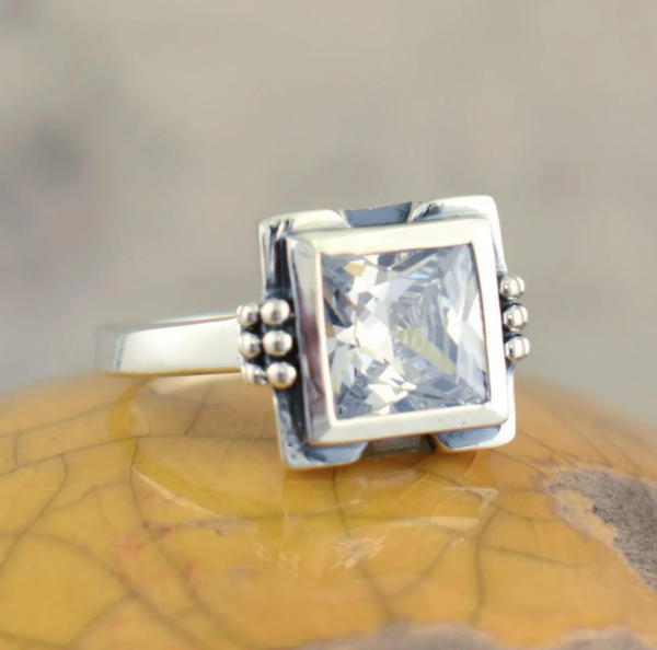Vintage Inlaid Square Glass Ring-Lydieannejewelry