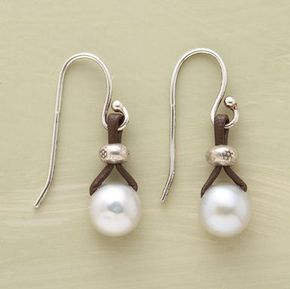 Vintage Pearl Drop Leather Earrings-Lydieannejewelry
