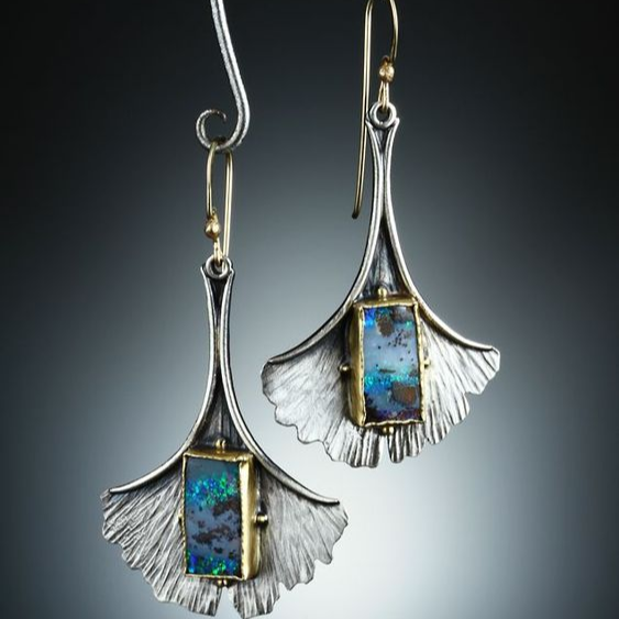 Vintage Dangling Silver Petal Blue Earrings-Lydieannejewelry