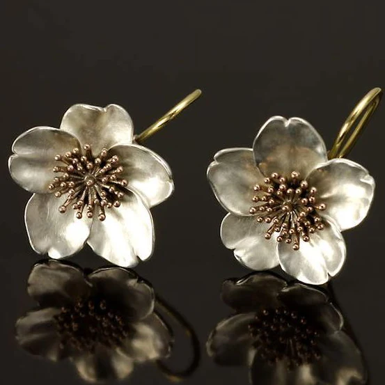 Vintage Silver Blossom Earrings-Lydieannejewelry