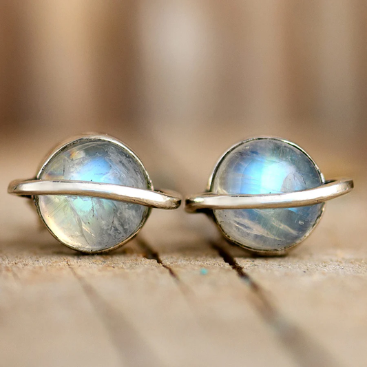 Vintage Rounded Moonstone Earrings-Lydieannejewelry