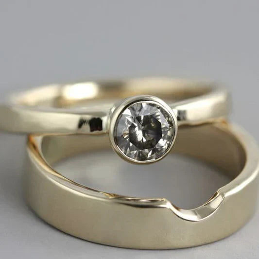 Vintage Gold Inlaid Zirconia Ring Set-Lydieannejewelry