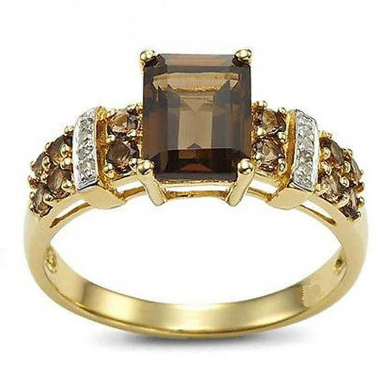 Vintage Brown Crystal and Gold Ring-Lydieannejewelry