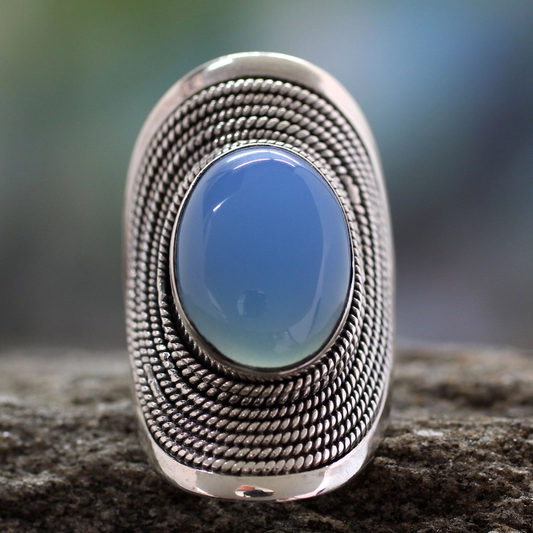 Vintage Blue Moonstone Silver Ring-Lydieannejewelry