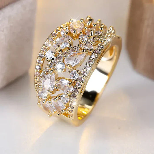 Vintage Crystals Gold Ring-Lydieannejewelry