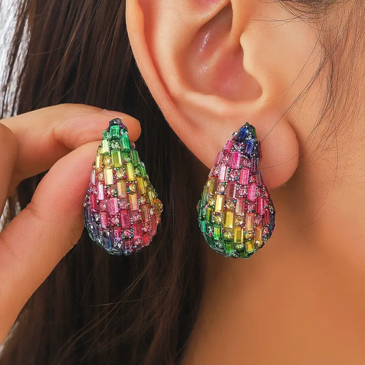 Vintage Colorful Crystals Drop Earrings-Lydieannejewelry