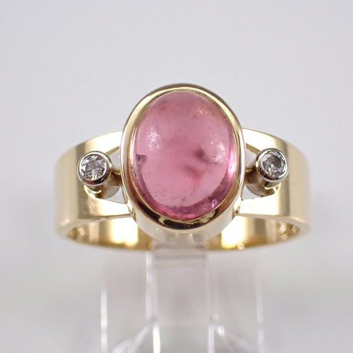 Vintage Inlaid Oval Pink Glass Ring-Lydieannejewelry