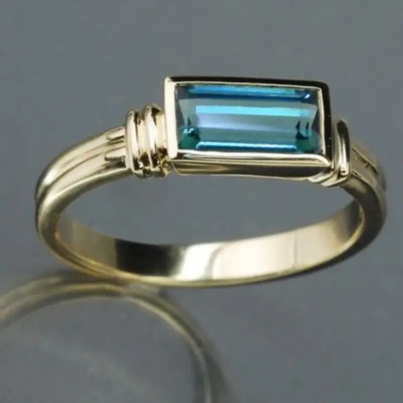 Vintage Inlaid Rectangular Blue Glass Ring-Lydieannejewelry