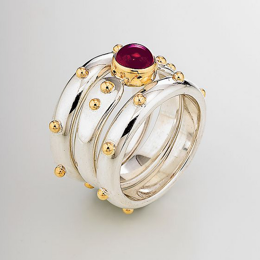 Vintage Red Crystal Layered Silver Ring-Lydieannejewelry