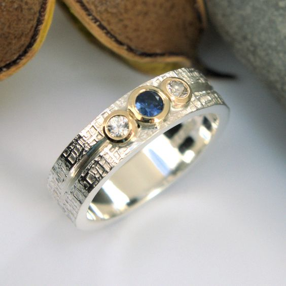 Vintage Blue & White Inlaid Zirconia Silver Ring-Lydieannejewelry
