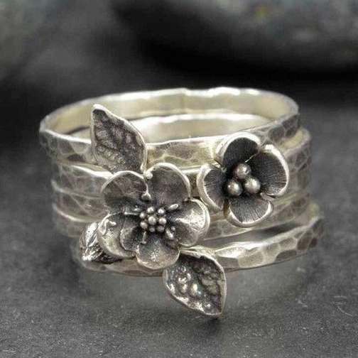 Vintage Flower Silver Layer Ring-Lydieannejewelry
